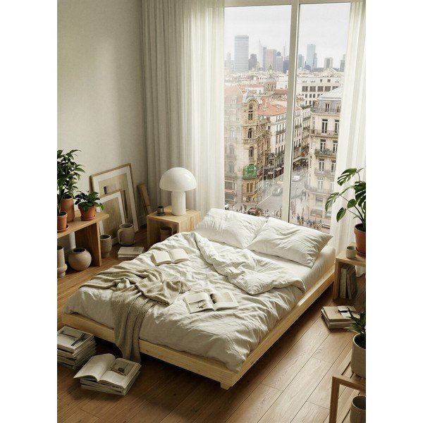 Łóżko jednoosobowe z litego drewna sosnowego bez zagłówka ze stelażem 120x200 cm w naturalnym kolorze Dock – Karup-image-1