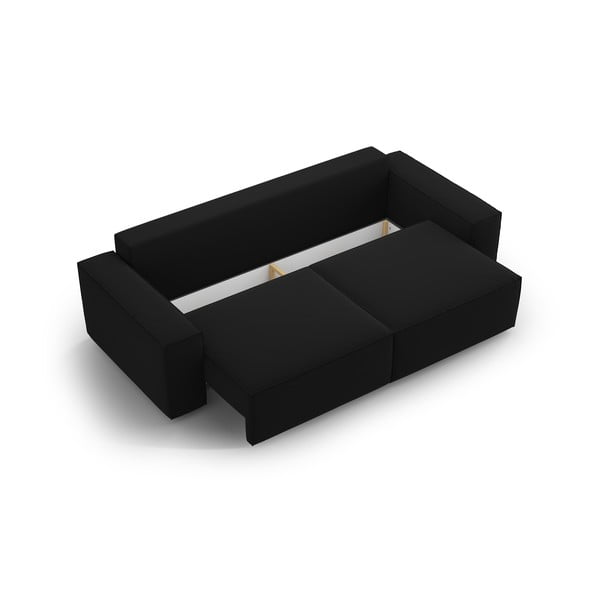 Czarna aksamitna rozkładana/ze schowkiem sofa 247 cm Jodie – Micadoni -image-3