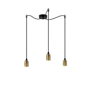 Lampa wisząca z 3 czarnymi kablami i oprawą żarówki w kolorze złota Sotto Luce Uno