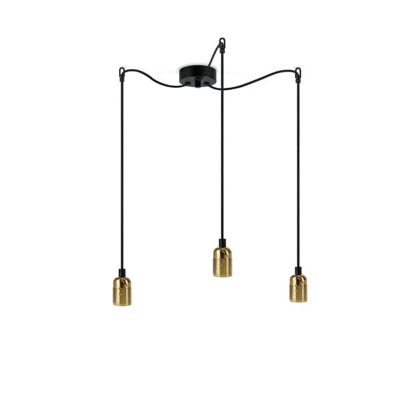 Lampa wisząca z 3 czarnymi kablami i oprawą żarówki w kolorze złota Sotto Luce Uno