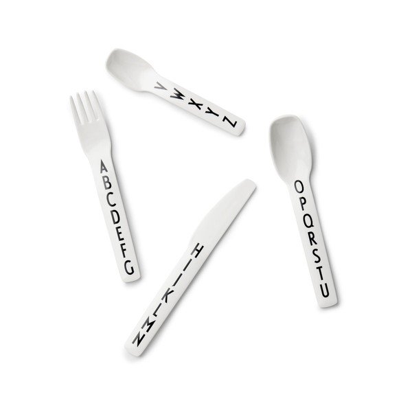 4-częściowy zestaw białych sztućców dla dzieci Design Letters-image-2