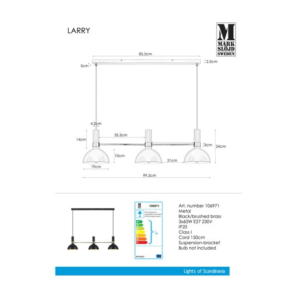 Czarna potrójna lampa wisząca Markslöjd Larry Black Gold-image-2