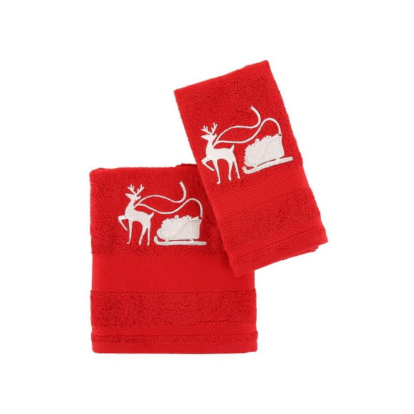 Zestaw świątecznych 2 czerwonych ręczników Red&White