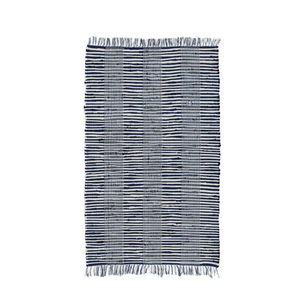 Niebieski dywan bawełniany Ixia Fringes, 150x90 cm