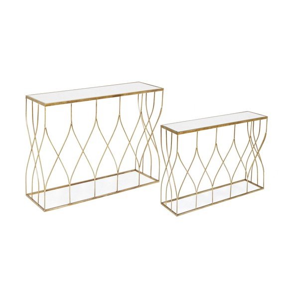 Konsole zestaw 2 szt. ze szklanym blatem w kolorze złota 33x104 cm Elenor – Bizzotto