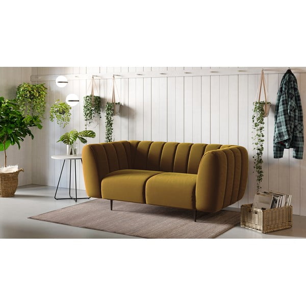 Miodowożółta aksamitna sofa Ghado Shel, 170 cm-image-1