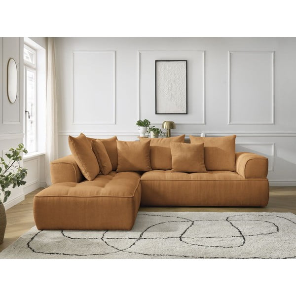 Musztardowy narożnik z tkaniny szenilowej (lewostronny/w kształcie litery L) Whesley – Bobochic Paris-image-1