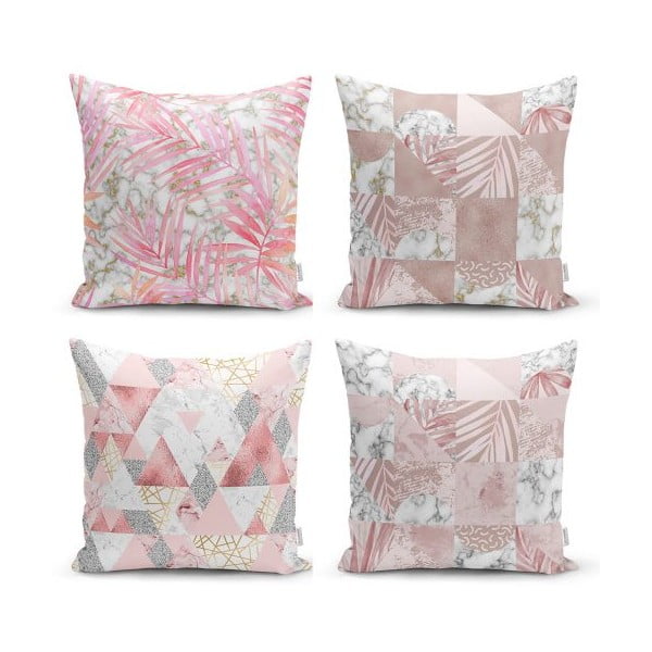 Zestaw 4 dekoracyjnych poszewek na poduszki Minimalist Cushion Covers Pink Leaves I, 45x45 cm