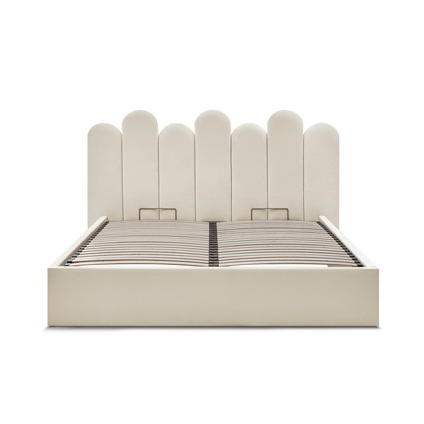 Beżowe tapicerowane łóżko dwuosobowe ze schowkiem i stelażem 160x200 cm Badja – Bobochic Paris-image-3