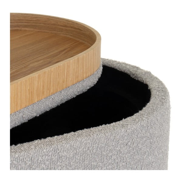 Jasnoszary puf z materiału bouclé – Casa Selección-image-1