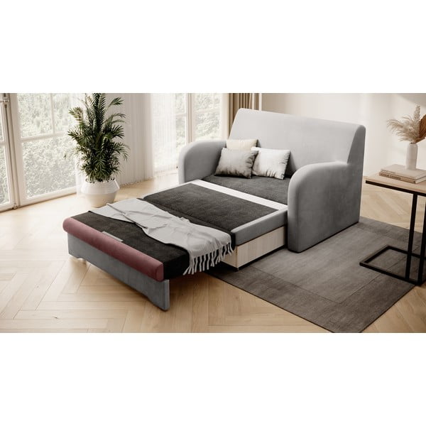 Różowa/jasnoszara aksamitna rozkładana sofa 130 cm Ario – ELTAP-image-2