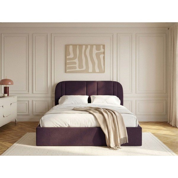 Fioletowe tapicerowane łóżko dwuosobowe ze schowkiem ze stelażem 160x200 cm Sidney – Bobochic Paris-image-2