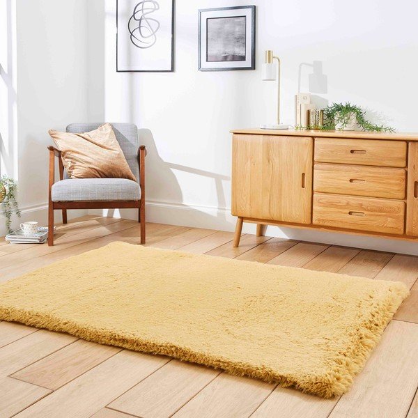 Musztardowy dywan 80x150 cm Super Teddy – Think Rugs-image-2