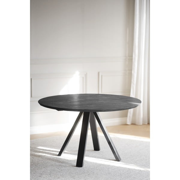 Czarny okrągły stół z blatem z drewna dębowego ø 130 cm Carradale – Rowico-image-1