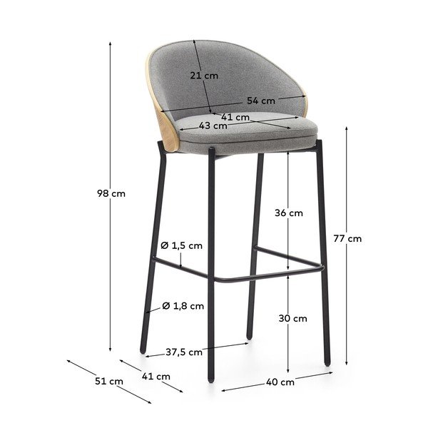 Szaro-naturalny hoker (wysokość siedziska 77 cm) Eamy – Kave Home-image-3