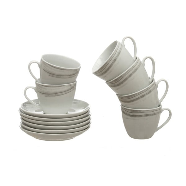 Zestaw 6 porcelanowych filiżanek na herbatę ze spodkami Kasanova Raily Grey
