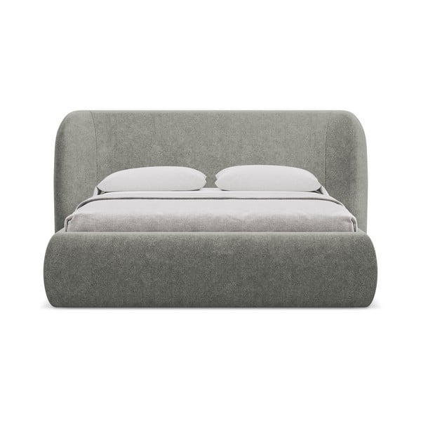 Szare tapicerowane łóżko dwuosobowe ze schowkiem i stelażem 140x200 cm Hauke – Makamii-image-3