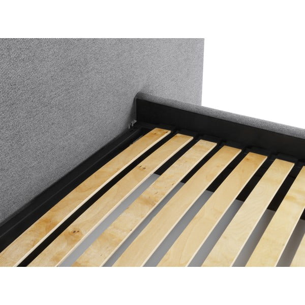 Szare tapicerowane łóżko dwuosobowe ze schowkiem i stelażem 180x200 cm Walter – Milo Casa-image-4