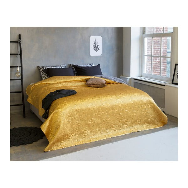 Dwuosobowa narzuta w złotym kolorze Sleeptime Clara Satin, 260x250 cm