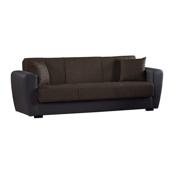 Brązowo-czarna trzyosobowa sofa rozkładana ze schowkiem Esidra Comfort