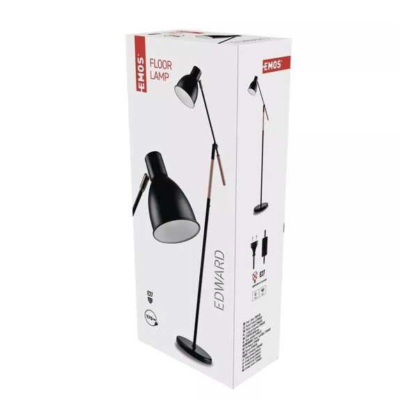 Czarna lampa stojąca z metalowym kloszem (wys. 150 cm) Edward – EMOS-image-1