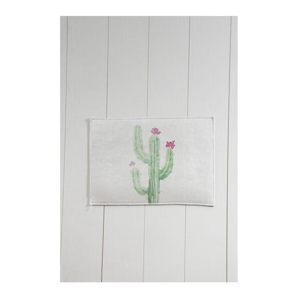 Biało-zielony dywanik łazienkowy Tropica Cactus III, 60x40 cm