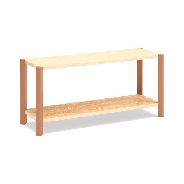 Ceglasty/w jasnym naturalnym kolorze regał w dekorze dębu 126x59x43 cm Bona – Teulat-image-2