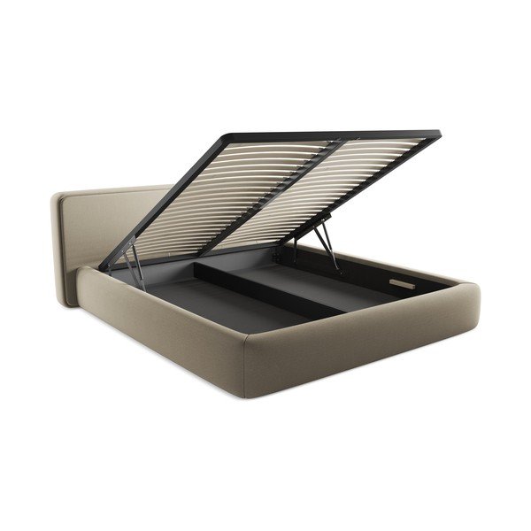 Beżowe tapicerowane łóżko dwuosobowe ze schowkiem i stelażem 180x200 cm Kiana – Makamii-image-3