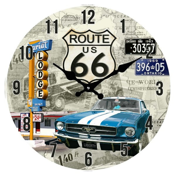 Szklany zegar Route 66, 38 cm
