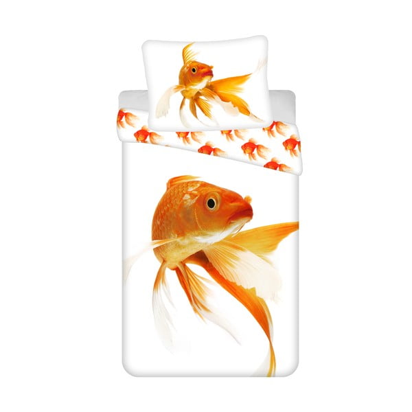 Biało-pomarańczowa bawełniana pościel dziecięca jednoosobowa 140x200 cm Goldfish – Jerry Fabrics