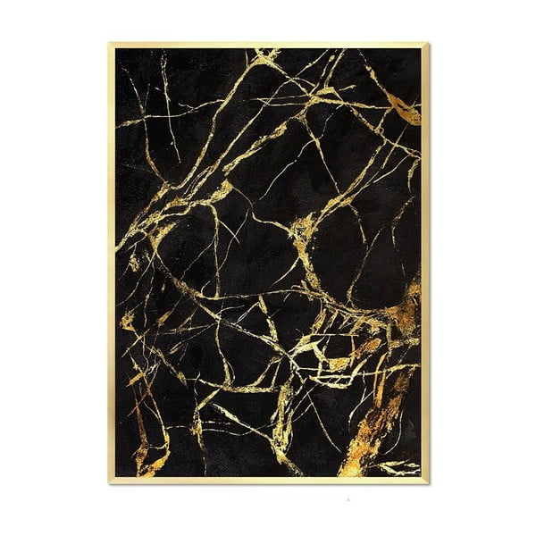 Ręcznie malowany obraz JohnsonStyle Gold & Black Marble Duro, 53x73 cm