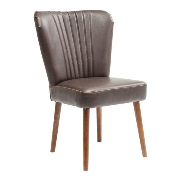 Brązowe krzesło skórzane z nogami z drewna brzozowego Kare Design Filou