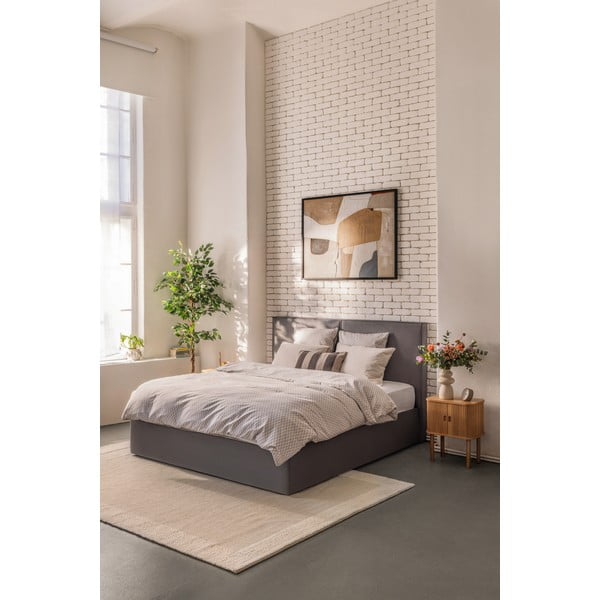 Szare tapicerowane łóżko dwuosobowe ze schowkiem i stelażem 160x200 cm Thessa Bold – Bonami Selection-image-1