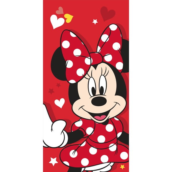 Czerwony bawełniany ręcznik dziecięcy 70x140 cm Minnie "Red heart" – Jerry Fabrics