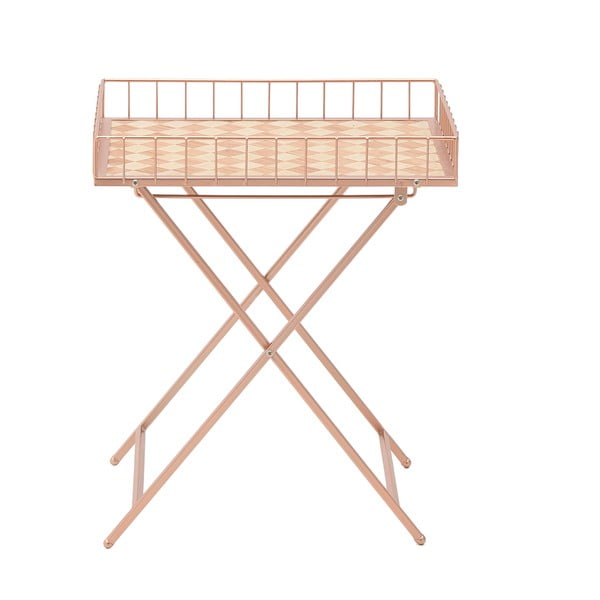 Metalowy stolik z drewnianym blatem InArt Noble, wys. 50 cm