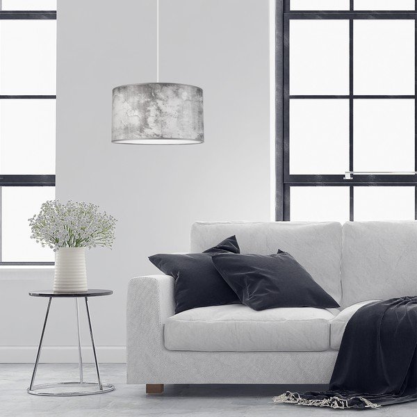 Szara lampa wisząca z tekstylnym kloszem ø 35 cm Print – LAMKUR-image-1