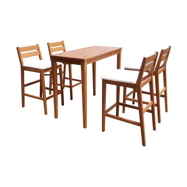 Zestaw ogrodowych mebli barowych z litego drewna eukaliptusowego dla 4 osób Maine – Garden Pleasure-image-1