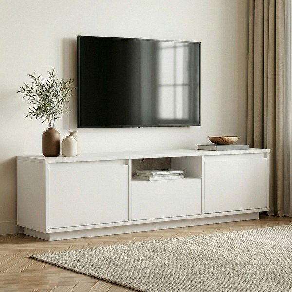 Biała szafka pod TV 160x42x30 cm Sentinel – Kalune Design-image-1
