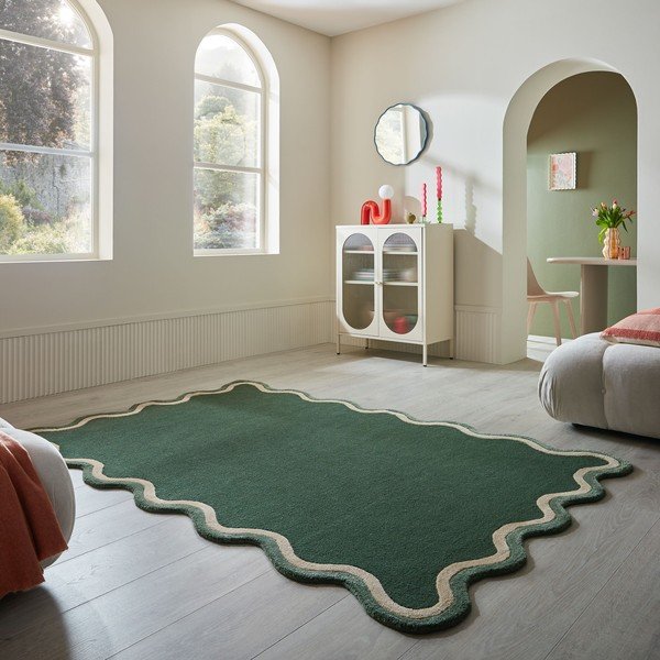 Ciemnozielony dywan z mieszanki wełny tkany ręcznie 120x170 cm Rivo Wool – Flair Rugs-image-1