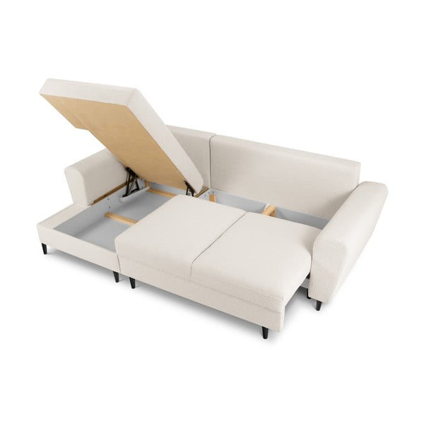 Beżowy rozkładany narożnik ze schowkiem z materiału bouclé (lewostronny/z szezlongiem) Kyoto – Cosmopolitan Design-image-3