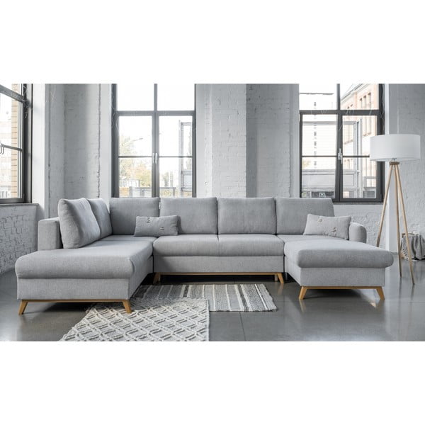 Jasnoszara rozkładana sofa w kształcie litery "U" Miuform Scandic Lagom, lewostronna-image-1