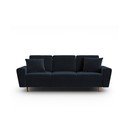 Ciemnoniebieska aksamitna rozkładana sofa ze schowkiem 235 cm Kyoto – Cosmopolitan Design