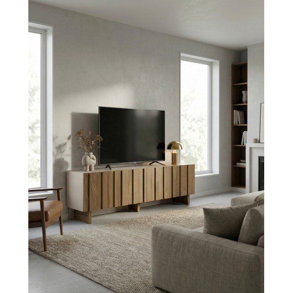 Kremowa/w naturalnym kolorze szafka pod TV z litego drewna sosnowego 180x50x43 cm Marlo – Marckeric-image-1