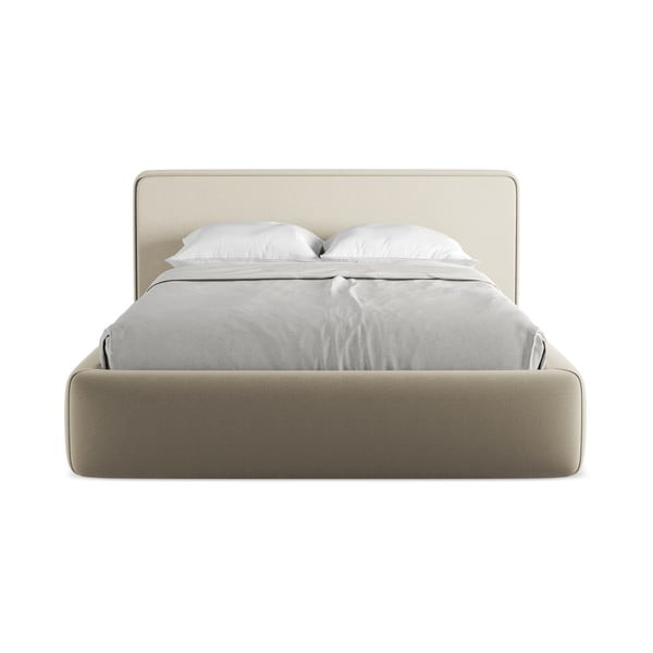 Beżowe tapicerowane łóżko dwuosobowe ze schowkiem i stelażem 140x200 cm Kiana – Makamii-image-4