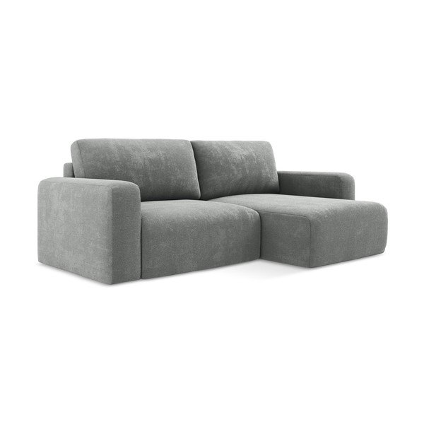 Szary rozkładany/ze schowkiem narożnik z tkaniny szenilowej (prawostronny/z szezlongiem) Kona – Makamii-image-2