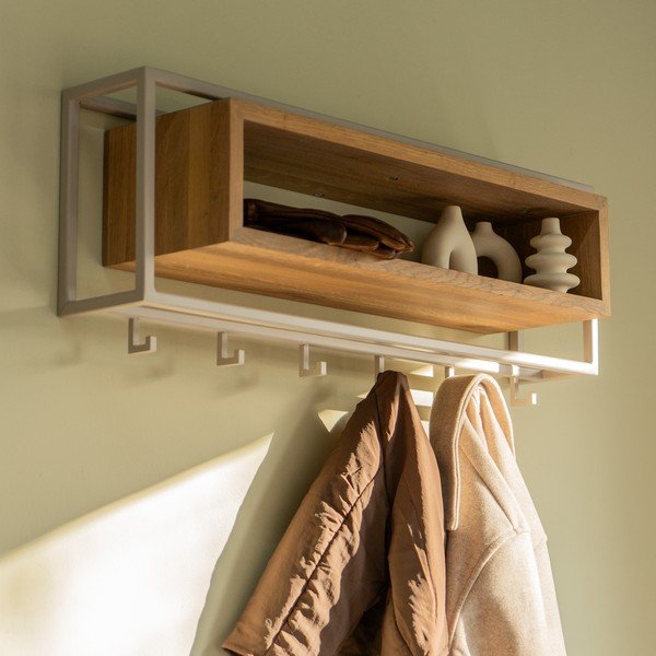 Wieszak ścienny z litego drewna dębowego w naturalnym kolorze/szarobrązowy z półką 78 cm School – Spinder Design-image-1