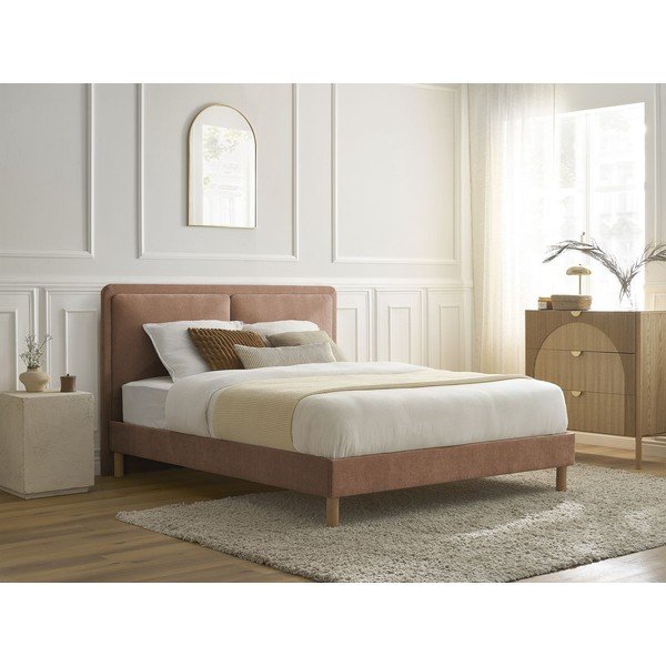Szaroróżowe tapicerowane tapicerowane łóżko dwuosobowe ze stelażem 140x190 cm Mara – Bobochic Paris-image-2