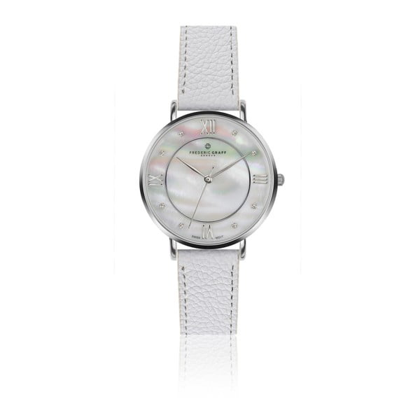Zegarek damski z białym paskiem skórzanym Frederic Graff Silver Liskamm Lychee White Leather