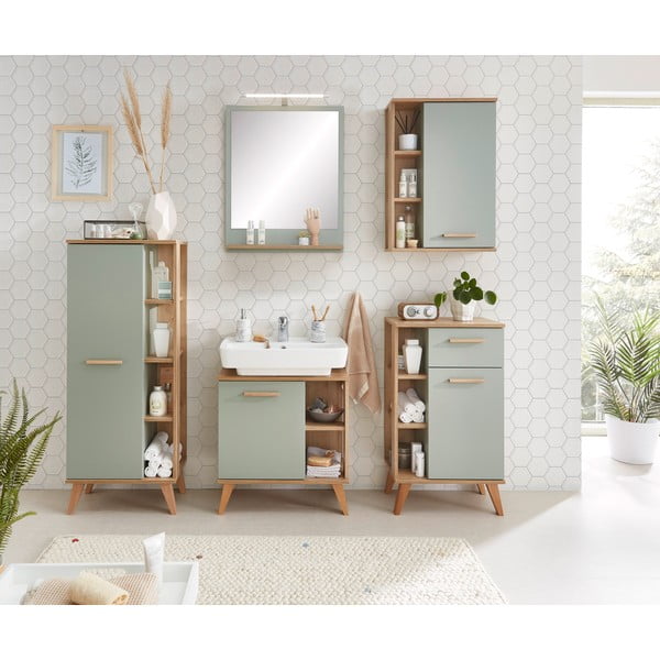 Zielona wisząca szafka łazienkowa w dekorze dębu 51x75 cm Set 963 – Pelipal-image-1