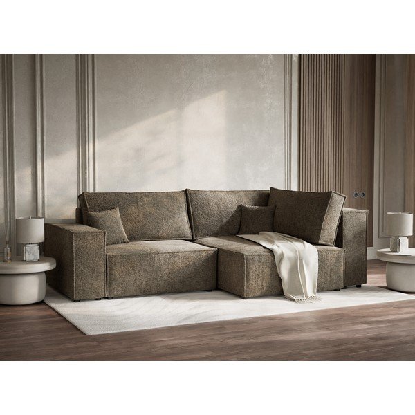 Brązowy rozkładany/ze schowkiem narożnik z tkaniny szenilowej (prawostronny/w kształcie litery L) Tonga – Maison de Rêve-image-4